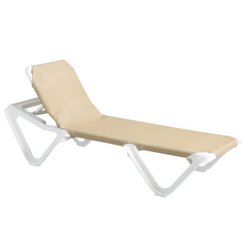 Grosfillex® Nautical Sling Chaise, Khaki Sling with White Frame, Minimum Qty. 2
